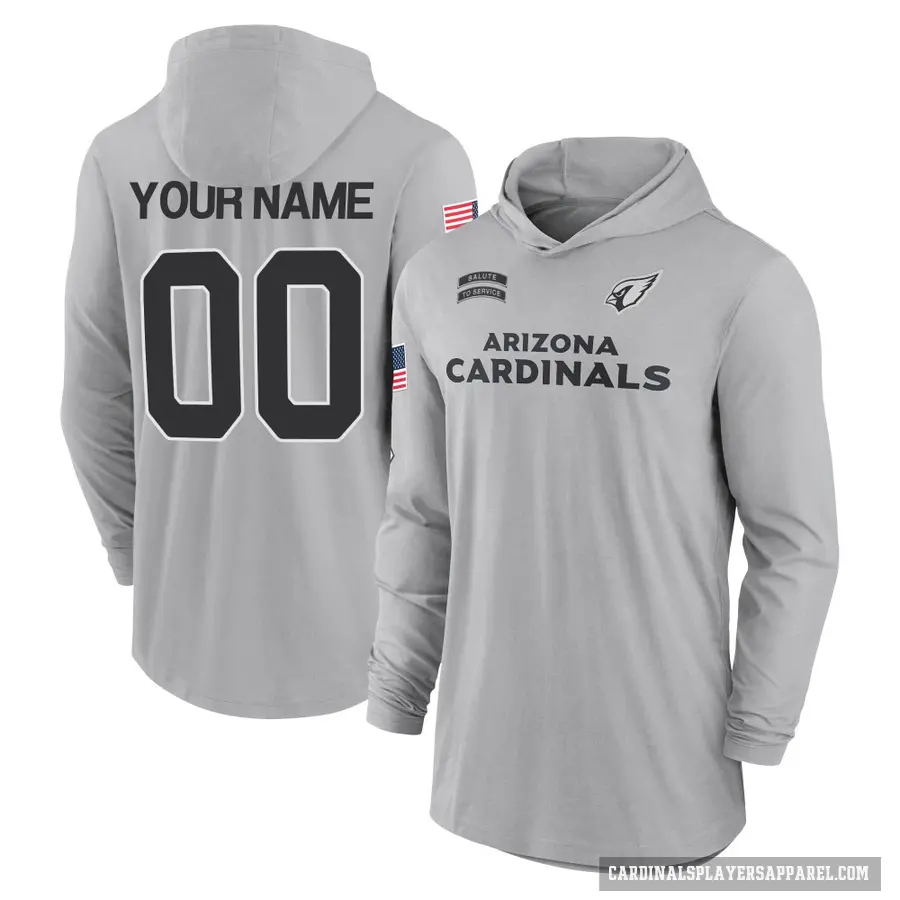 Men's ＃00 Custom Arizona Cardinals Gray 2024 Salute to Service Lightweight Performance Long Sleeve Hooded T-Shirt