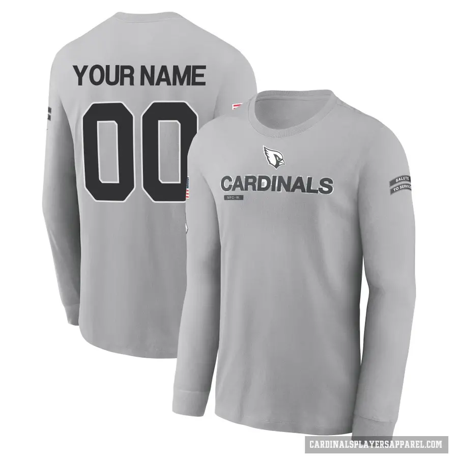Men's ＃00 Custom Arizona Cardinals Gray 2024 Salute to Service Long Sleeve T-Shirt