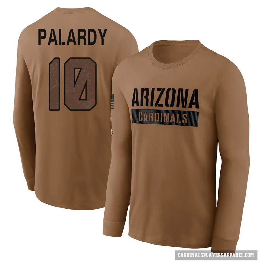 Men's ＃10 Michael Palardy Arizona Cardinals Brown 2023 Salute To Service Long Sleeve T-Shirt