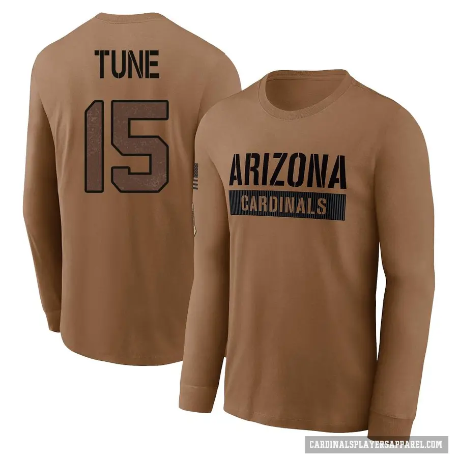 Men's ＃15 Clayton Tune Arizona Cardinals Brown 2023 Salute To Service Long Sleeve T-Shirt