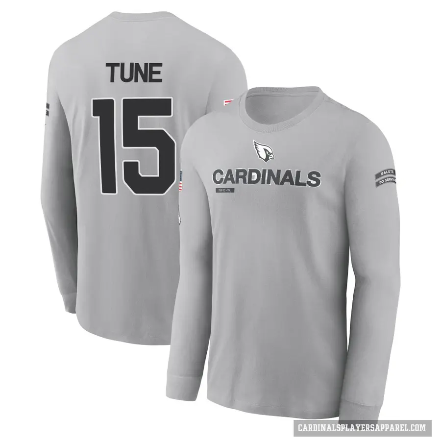 Men's ＃15 Clayton Tune Arizona Cardinals Gray 2024 Salute to Service Long Sleeve T-Shirt