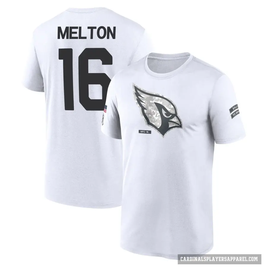 Men's ＃16 Max Melton Arizona Cardinals White 2024 Salute to Service Performance T-Shirt