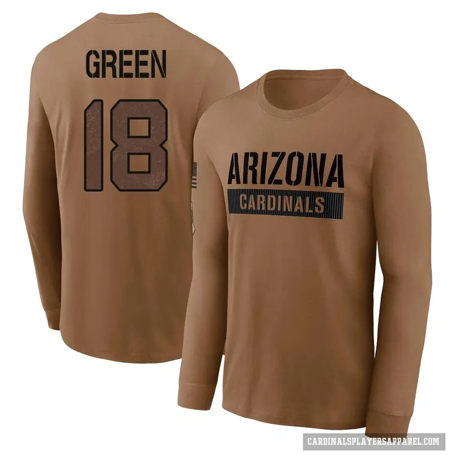 Men's ＃18 A.J. Green Arizona Cardinals Brown 2023 Salute To Service Long Sleeve T-Shirt