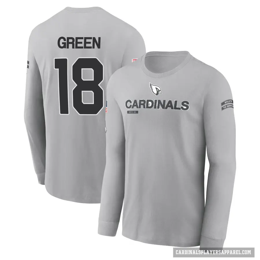 Men's ＃18 A.J. Green Arizona Cardinals Gray 2024 Salute to Service Long Sleeve T-Shirt