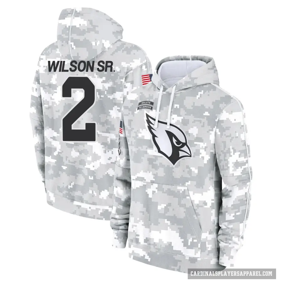 Men's ＃2 Mack Wilson Sr. Arizona Cardinals Arctic Camo 2024 Salute to Service Club Fleece Pullover Hoodie
