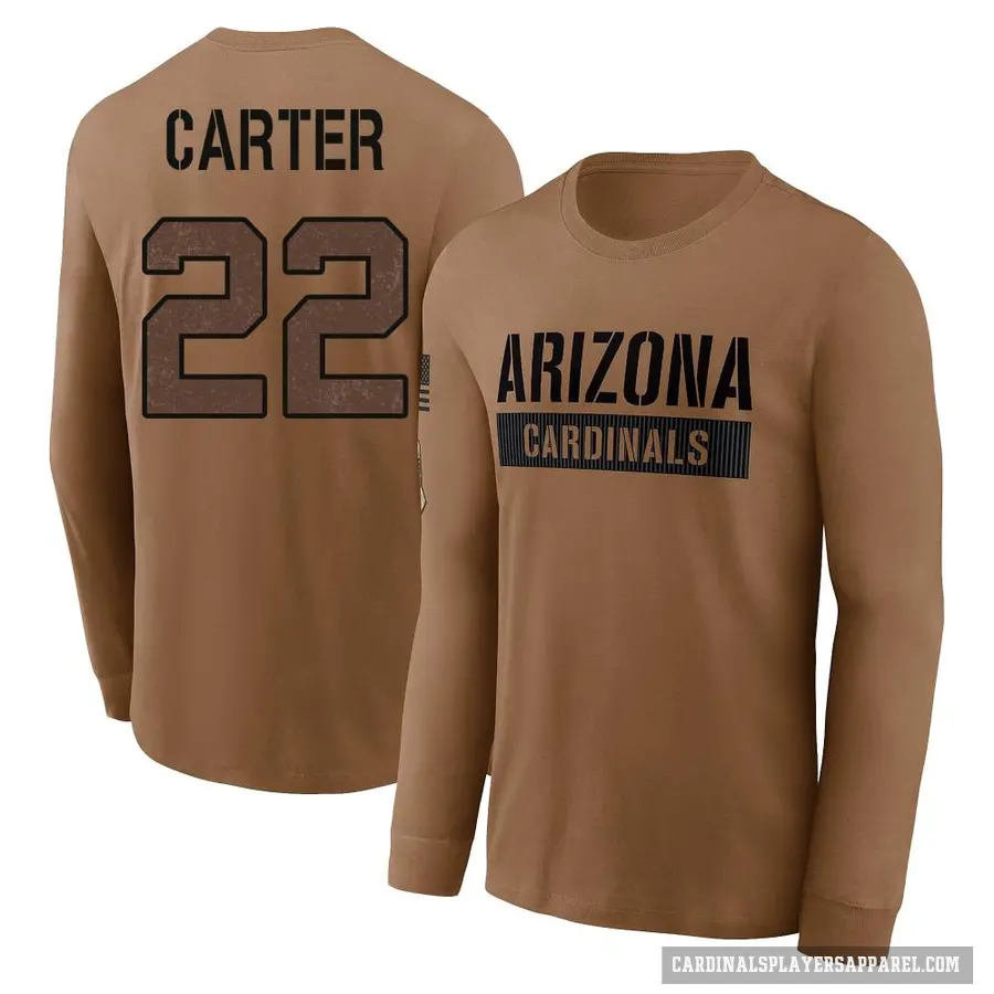 Men's ＃22 Michael Carter Arizona Cardinals Brown 2023 Salute To Service Long Sleeve T-Shirt