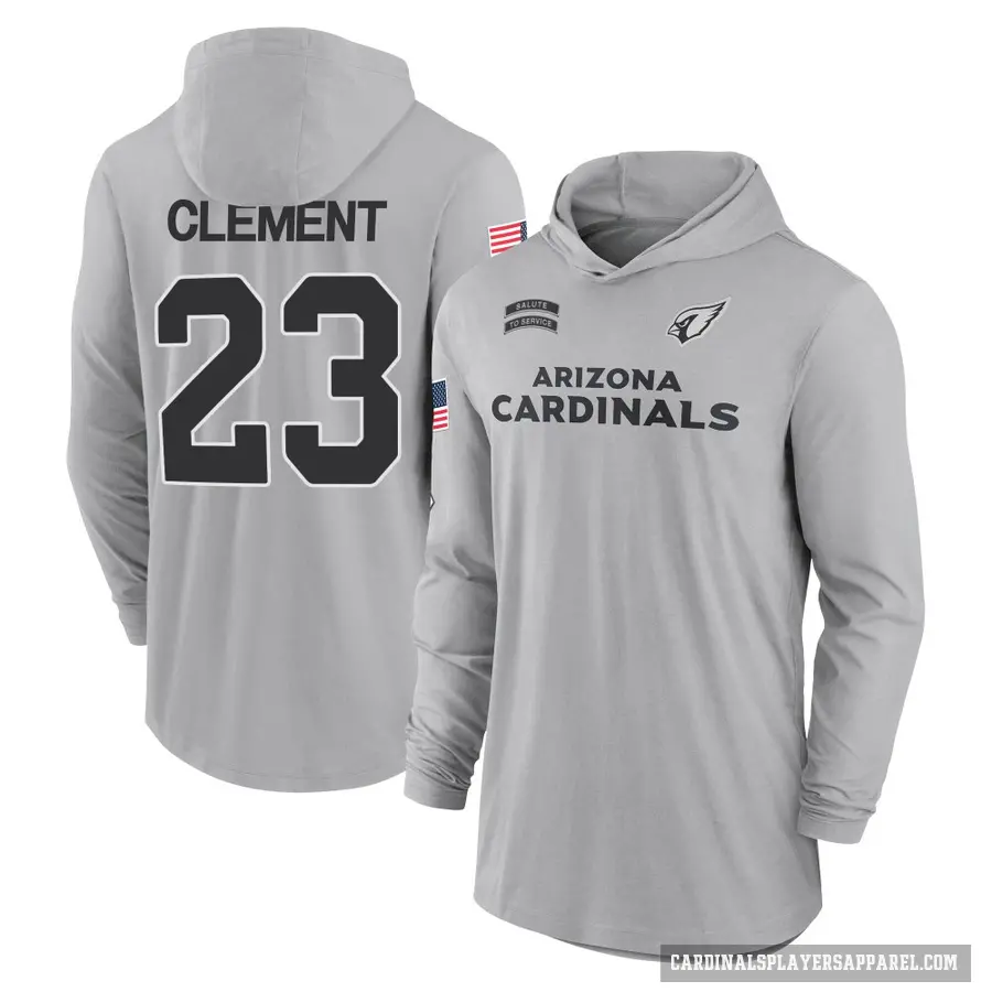 Men's ＃23 Corey Clement Arizona Cardinals Gray 2024 Salute to Service Lightweight Performance Long Sleeve Hooded T-Shirt