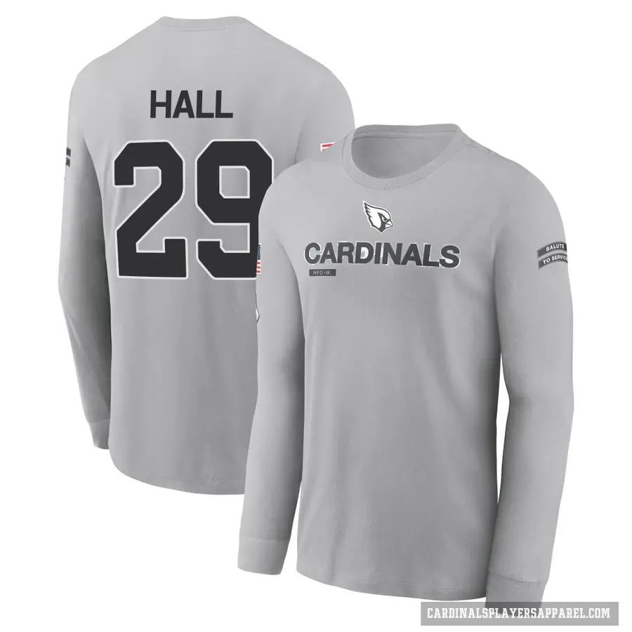 Men's ＃29 Hassan Hall Arizona Cardinals Gray 2024 Salute to Service Long Sleeve T-Shirt