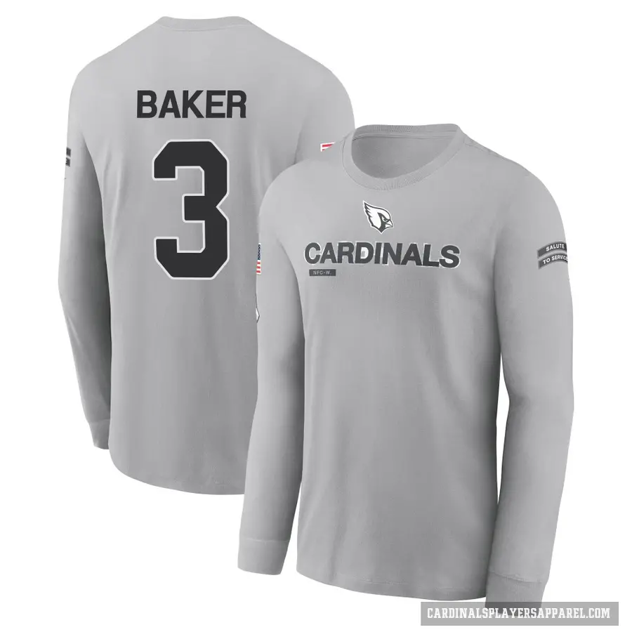 Men's ＃3 Budda Baker Arizona Cardinals Gray 2024 Salute to Service Long Sleeve T-Shirt