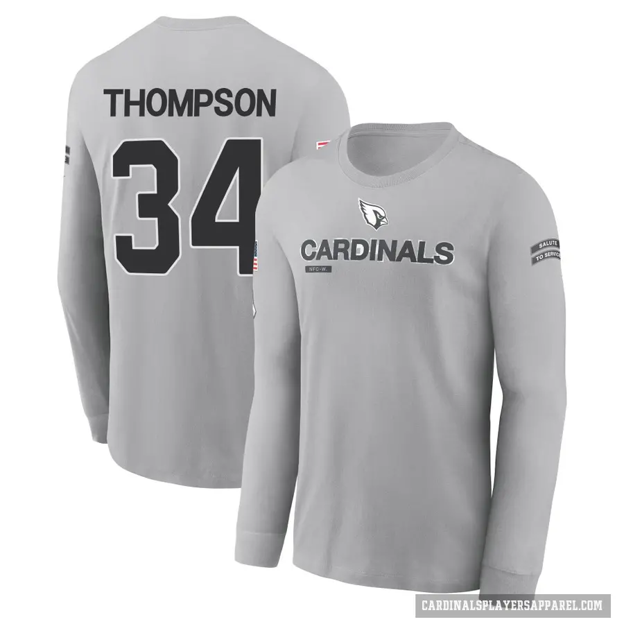 Men's ＃34 Jalen Thompson Arizona Cardinals Gray 2024 Salute to Service Long Sleeve T-Shirt