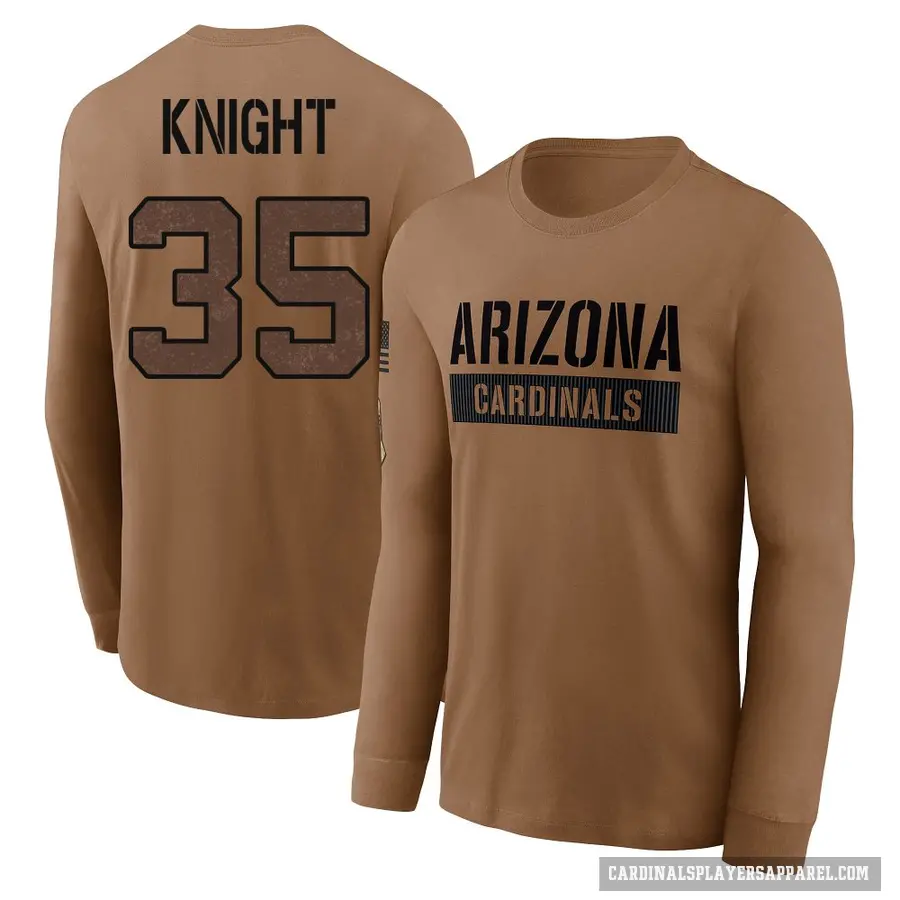 Men's ＃35 Zonovan Knight Arizona Cardinals Brown 2023 Salute To Service Long Sleeve T-Shirt