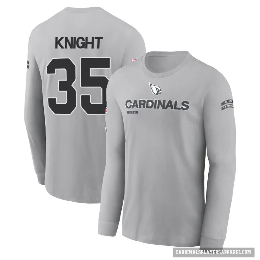Men's ＃35 Zonovan Knight Arizona Cardinals Gray 2024 Salute to Service Long Sleeve T-Shirt