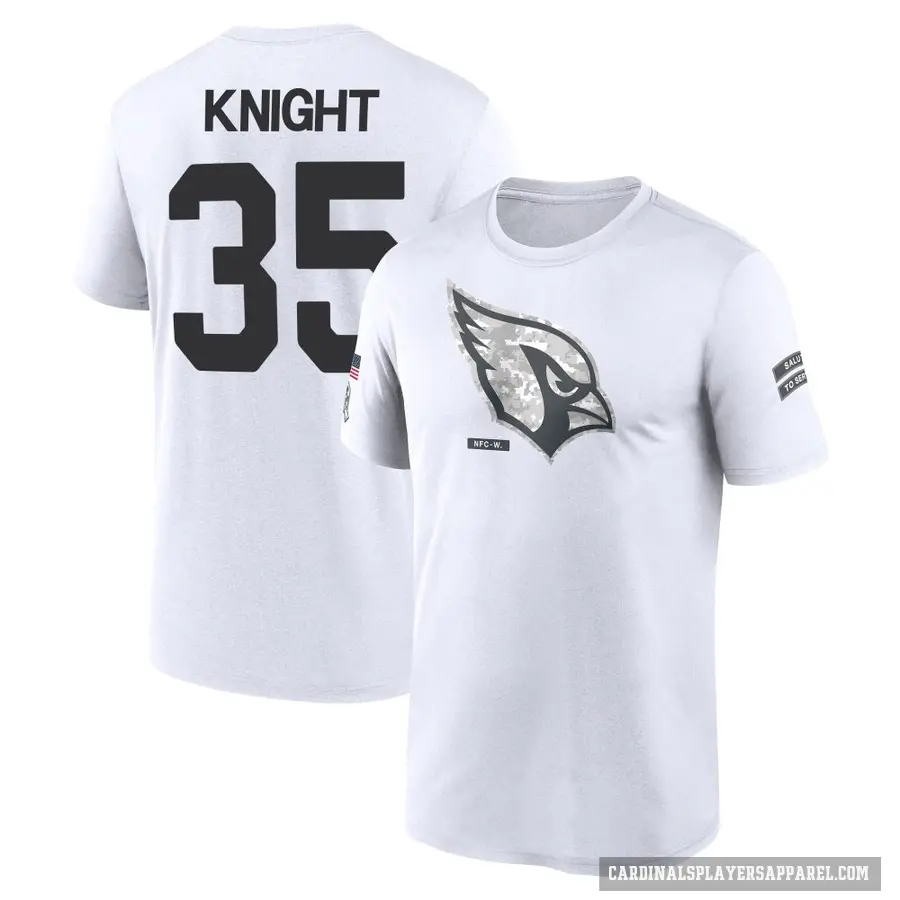 Men's ＃35 Zonovan Knight Arizona Cardinals White 2024 Salute to Service Performance T-Shirt