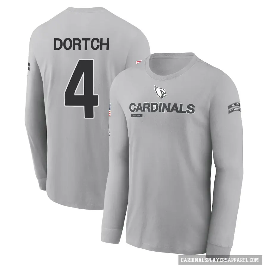 Men's ＃4 Greg Dortch Arizona Cardinals Gray 2024 Salute to Service Long Sleeve T-Shirt