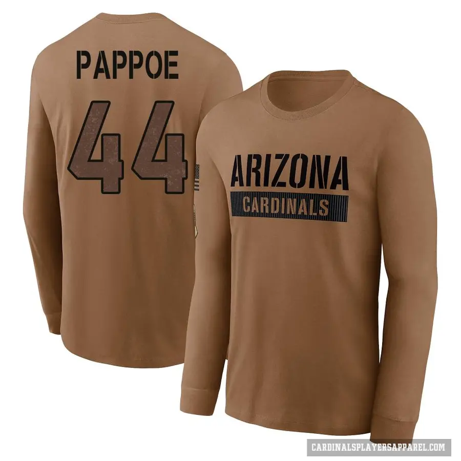 Men's ＃44 Owen Pappoe Arizona Cardinals Brown 2023 Salute To Service Long Sleeve T-Shirt