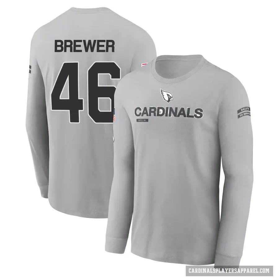 Men's ＃46 Aaron Brewer Arizona Cardinals Gray 2024 Salute to Service Long Sleeve T-Shirt