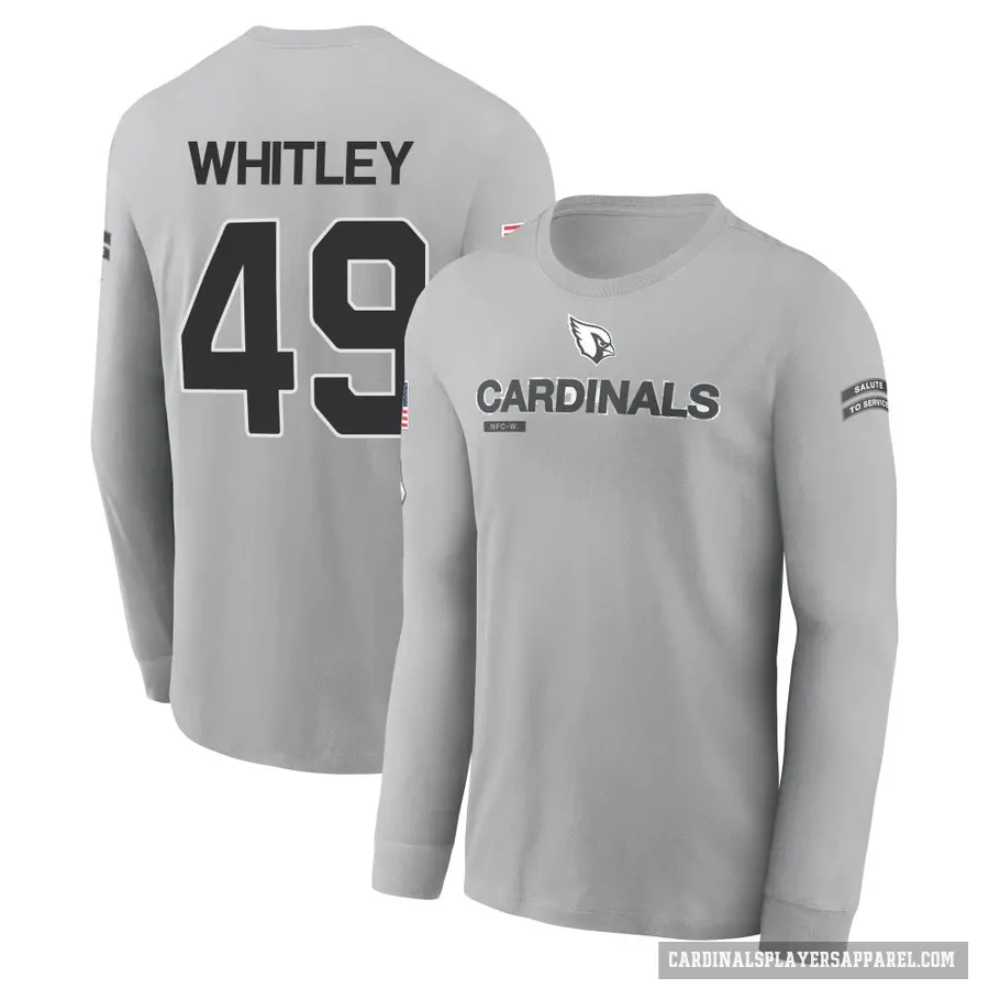 Men's ＃49 Benton Whitley Arizona Cardinals Gray 2024 Salute to Service Long Sleeve T-Shirt