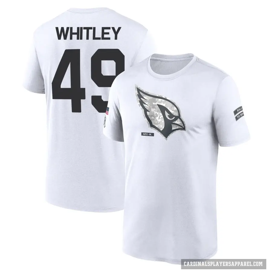 Men's ＃49 Benton Whitley Arizona Cardinals White 2024 Salute to Service Performance T-Shirt