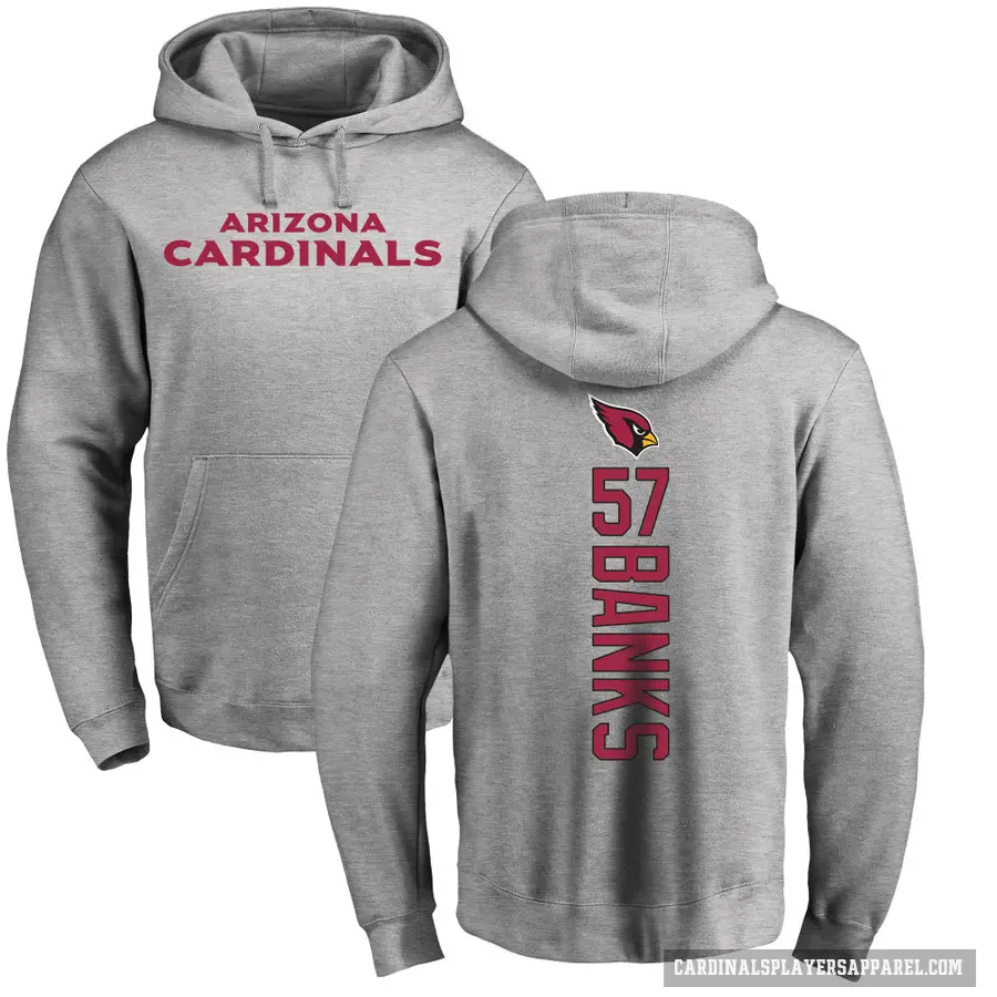 Men's ＃57 Keshawn Banks Arizona Cardinals Pro Line Ash Backer Pullover Hoodie