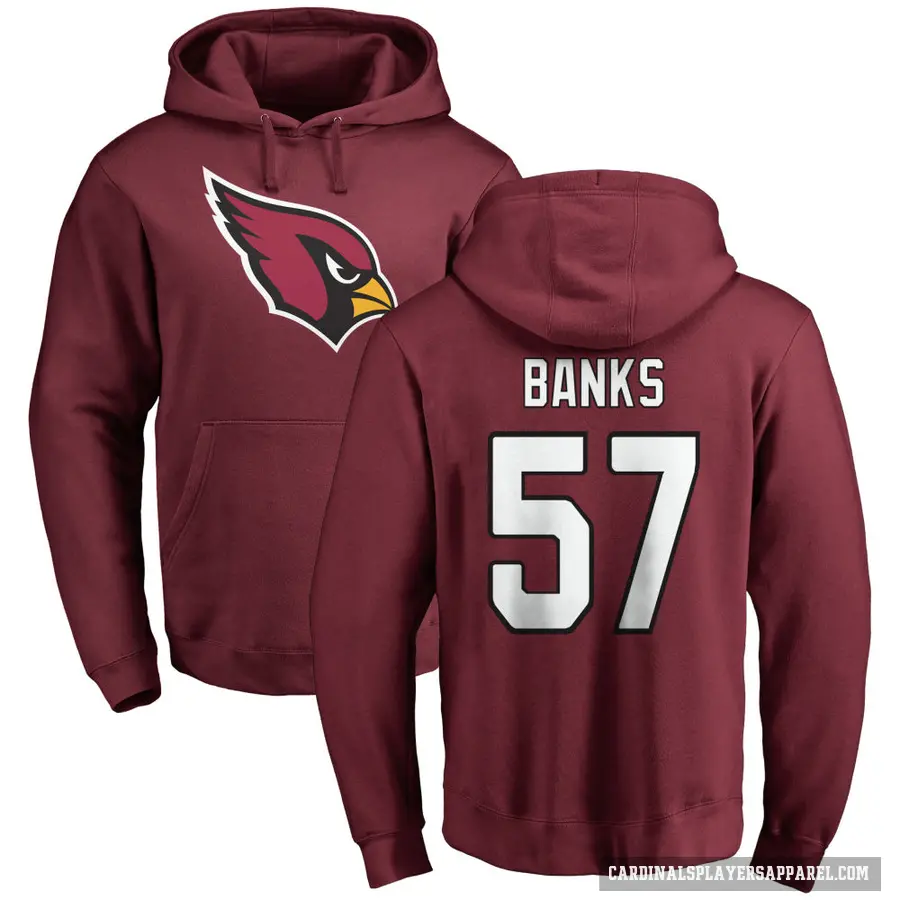 Men's ＃57 Keshawn Banks Arizona Cardinals Pro Line Maroon Name & Number Logo Pullover Hoodie