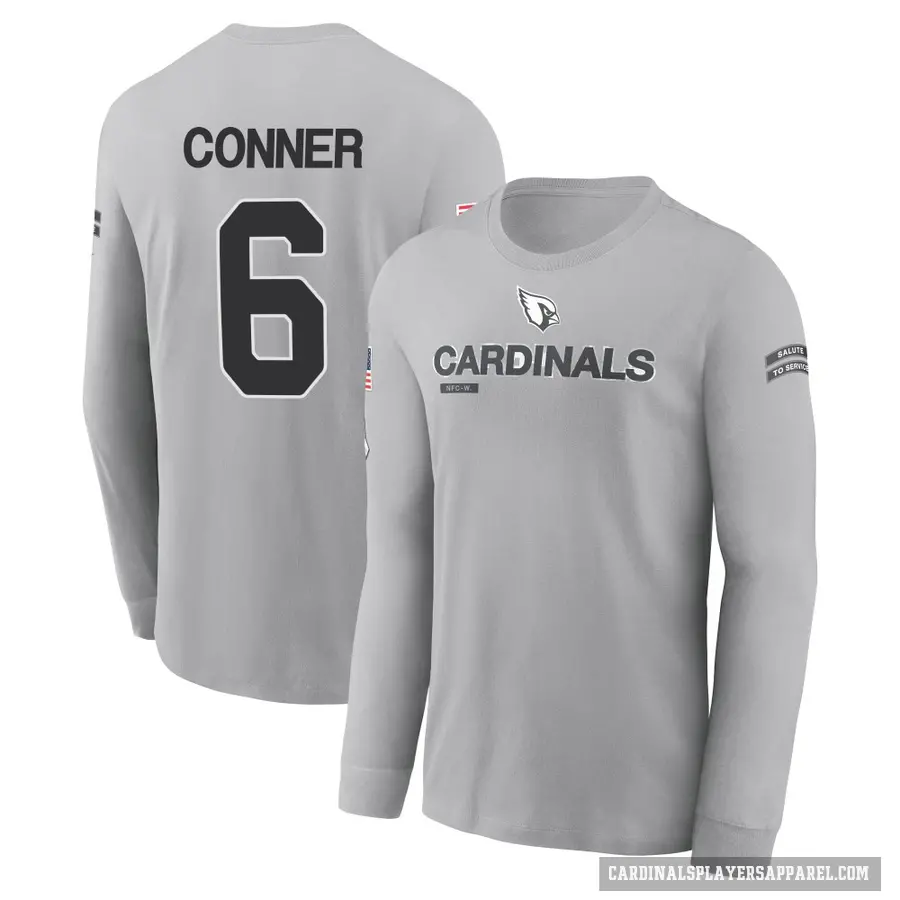Men's ＃6 James Conner Arizona Cardinals Gray 2024 Salute to Service Long Sleeve T-Shirt