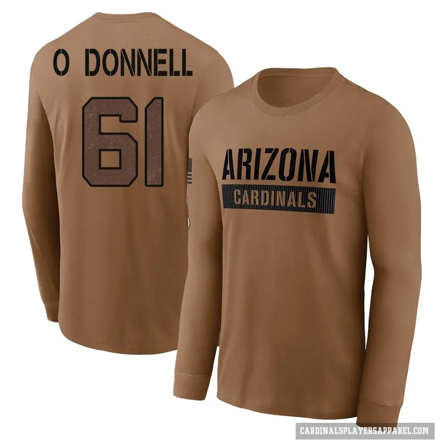Men's ＃61 Carter O'Donnell Arizona Cardinals Brown 2023 Salute To Service Long Sleeve T-Shirt