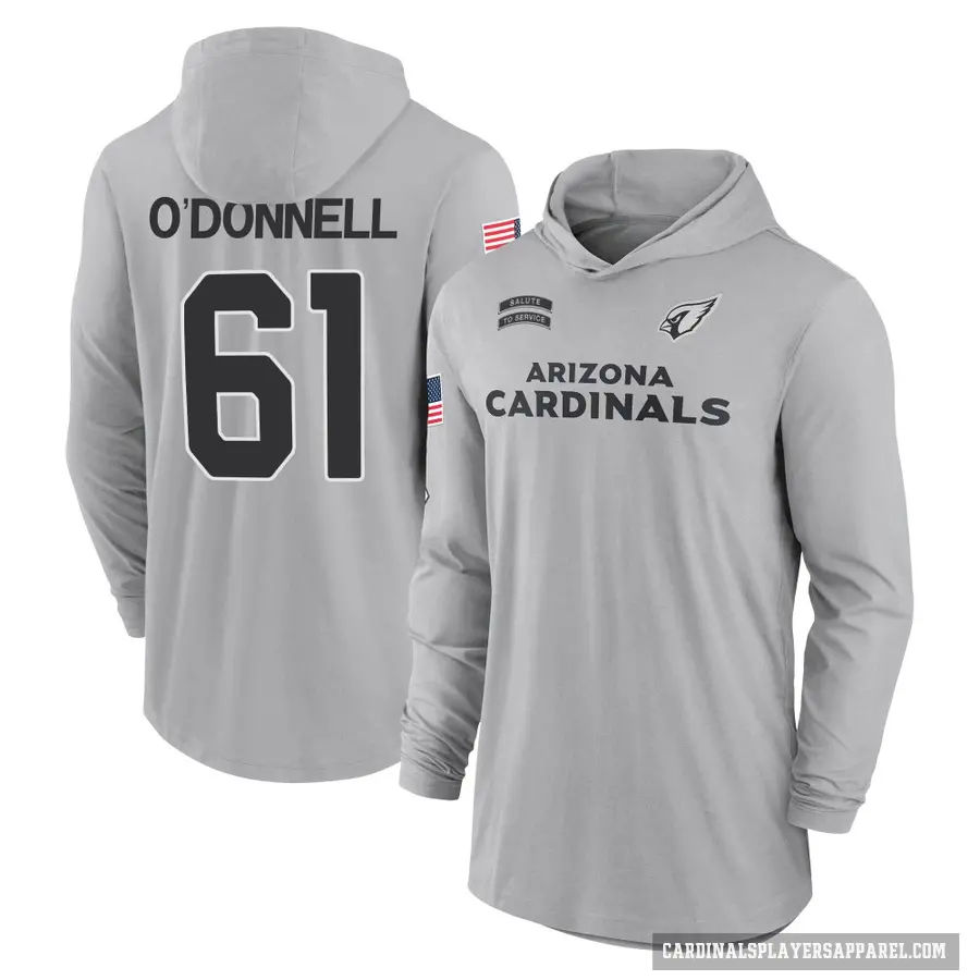 Men's ＃61 Carter O'Donnell Arizona Cardinals Gray 2024 Salute to Service Lightweight Performance Long Sleeve Hooded T-Shirt