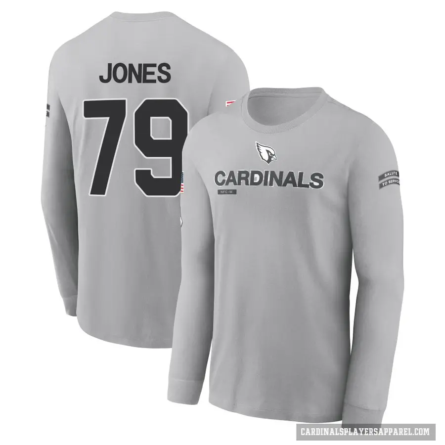 Men's ＃79 Matthew Jones Arizona Cardinals Gray 2024 Salute to Service Long Sleeve T-Shirt