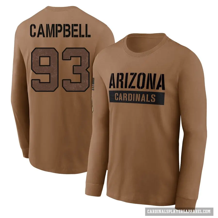 Men's ＃93 Calais Campbell Arizona Cardinals Brown 2023 Salute To Service Long Sleeve T-Shirt
