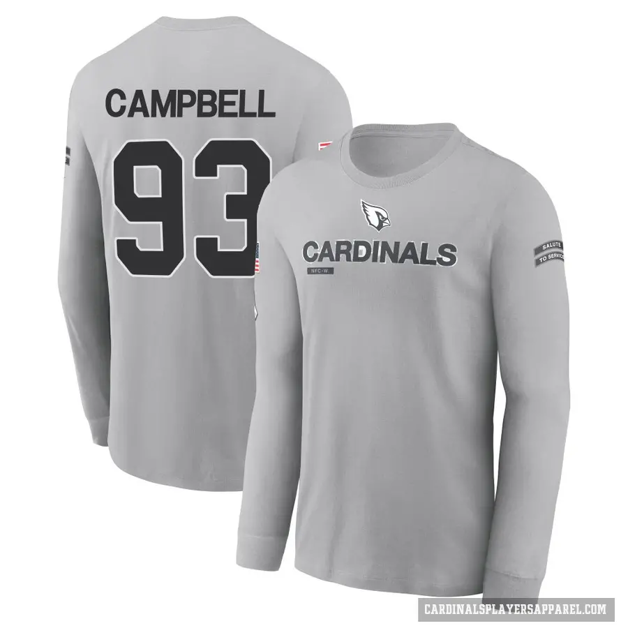 Men's ＃93 Calais Campbell Arizona Cardinals Gray 2024 Salute to Service Long Sleeve T-Shirt