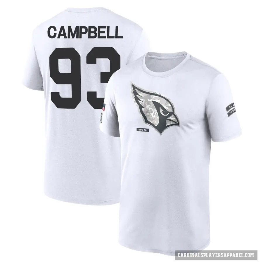 Men's ＃93 Calais Campbell Arizona Cardinals White 2024 Salute to Service Performance T-Shirt