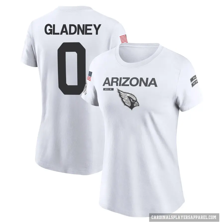 Women's ＃0 Jeff Gladney Arizona Cardinals White 2024 Salute to Service Performance T-Shirt