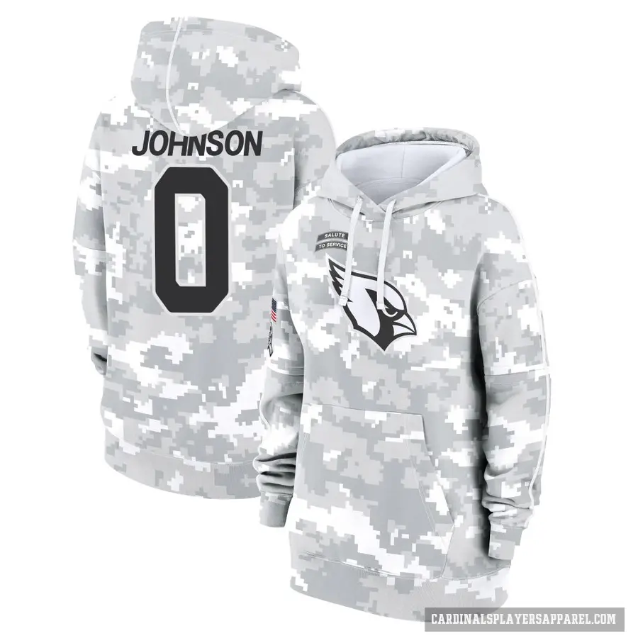 Women's ＃0 Will Johnson Arizona Cardinals Arctic Camo 2024 Salute to Service Club Fleece Pullover Hoodie