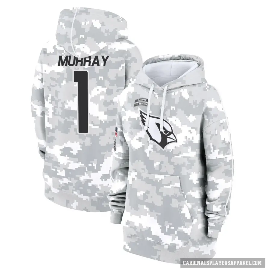 Women's ＃1 Kyler Murray Arizona Cardinals Arctic Camo 2024 Salute to Service Club Fleece Pullover Hoodie