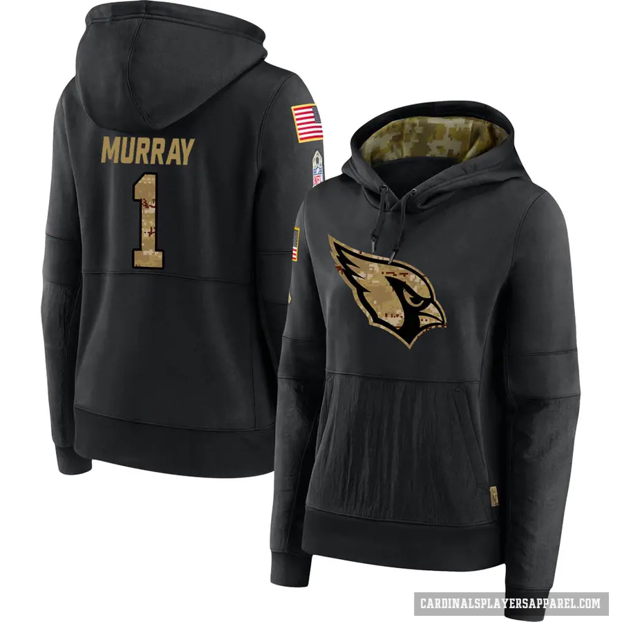 Women's ＃1 Kyler Murray Arizona Cardinals Black 2020 Salute to Service Sideline Performance Pullover Hoodie