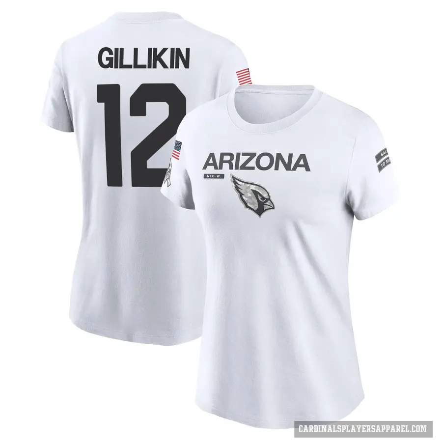 Women's ＃12 Blake Gillikin Arizona Cardinals White 2024 Salute to Service Performance T-Shirt