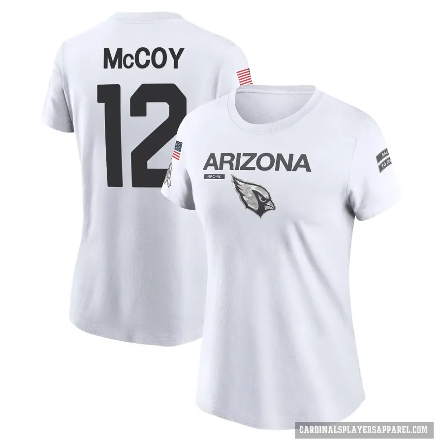 Women's ＃12 Colt McCoy Arizona Cardinals White 2024 Salute to Service Performance T-Shirt