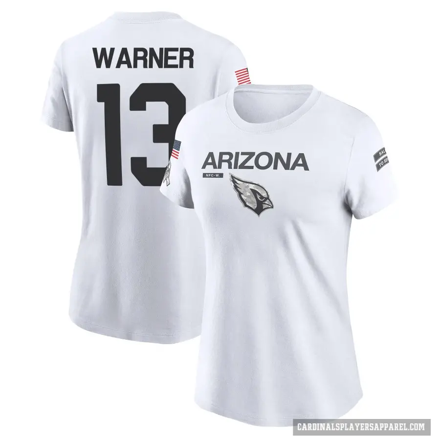 Women's ＃13 Kurt Warner Arizona Cardinals White 2024 Salute to Service Performance T-Shirt