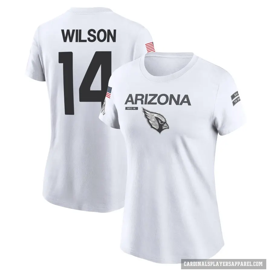 Women's ＃14 Michael Wilson Arizona Cardinals White 2024 Salute to Service Performance T-Shirt