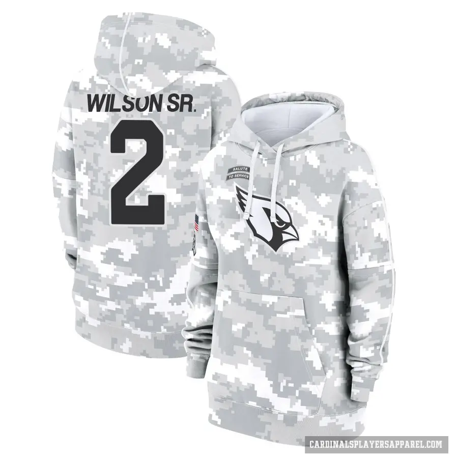Women's ＃2 Mack Wilson Sr. Arizona Cardinals Arctic Camo 2024 Salute to Service Club Fleece Pullover Hoodie