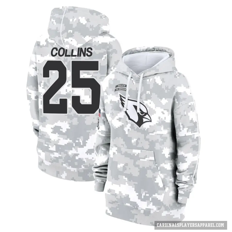 Women's ＃25 Zaven Collins Arizona Cardinals Arctic Camo 2024 Salute to Service Club Fleece Pullover Hoodie