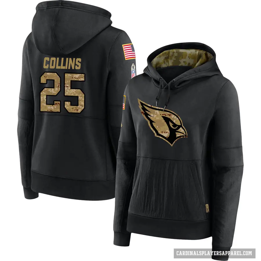 Women's ＃25 Zaven Collins Arizona Cardinals Black 2020 Salute to Service Sideline Performance Pullover Hoodie