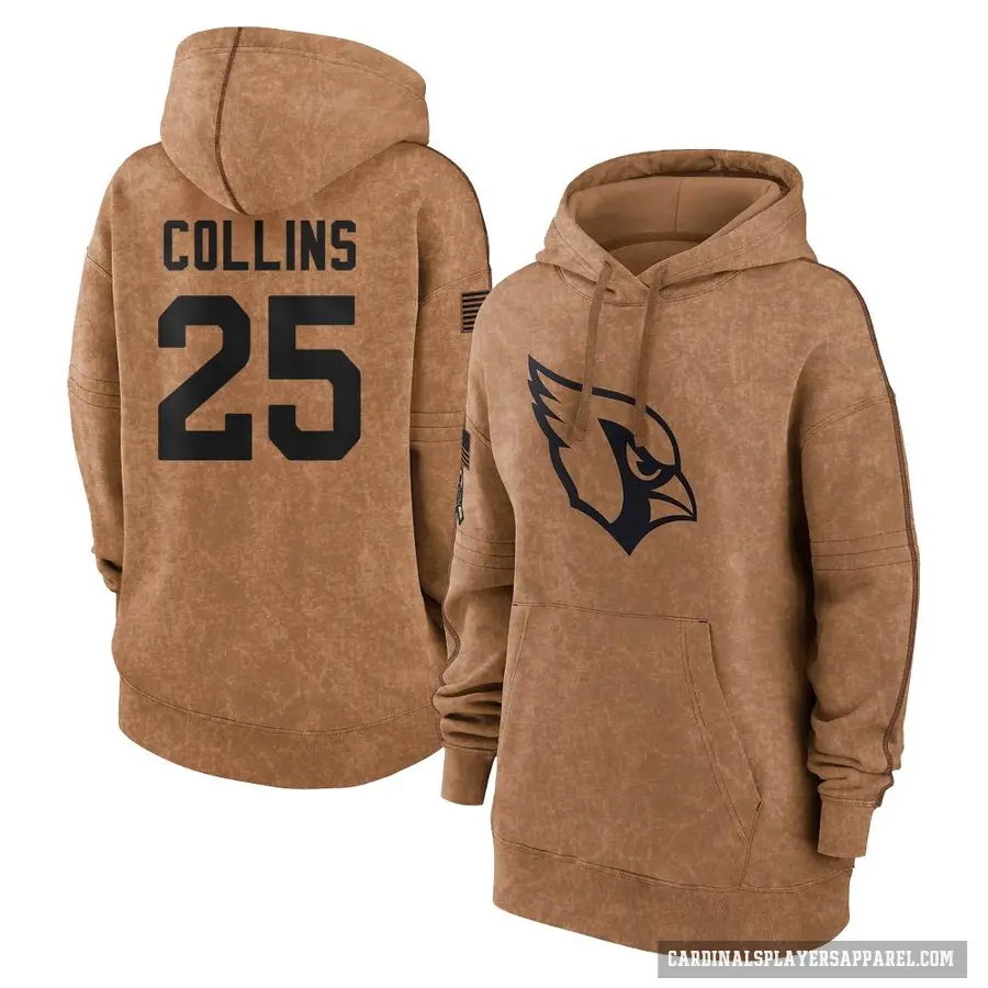 Women's ＃25 Zaven Collins Arizona Cardinals Brown 2023 Salute To Service Pullover Hoodie