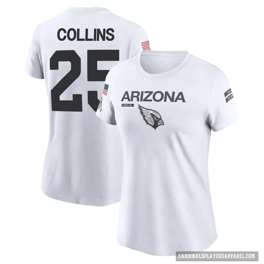 Women's ＃25 Zaven Collins Arizona Cardinals White 2024 Salute to Service Performance T-Shirt