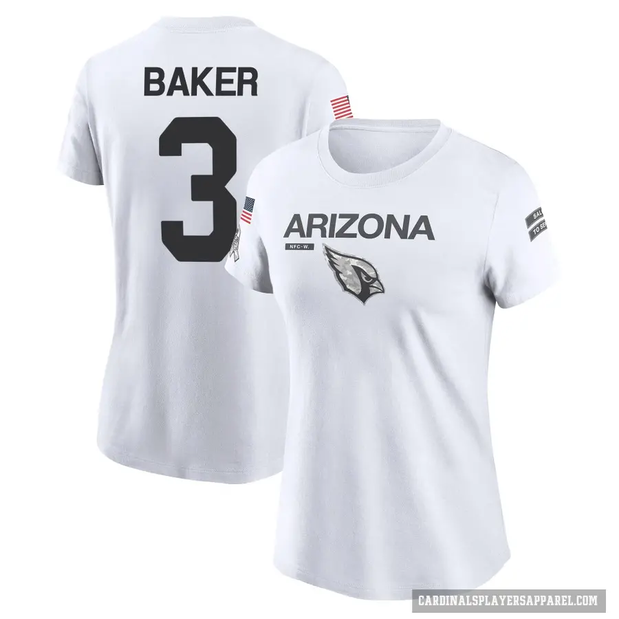 Women's ＃3 Budda Baker Arizona Cardinals White 2024 Salute to Service Performance T-Shirt