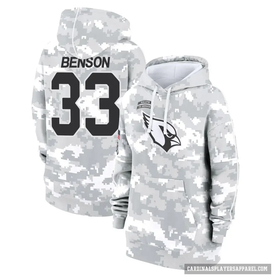 Women's ＃33 Trey Benson Arizona Cardinals Arctic Camo 2024 Salute to Service Club Fleece Pullover Hoodie