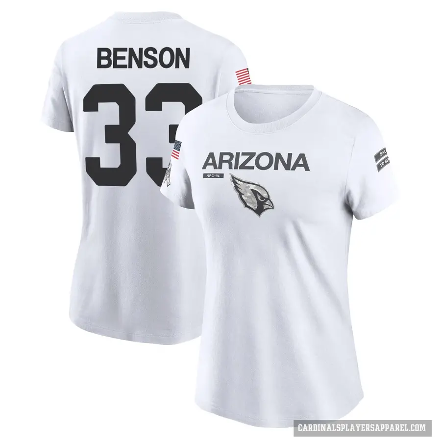 Women's ＃33 Trey Benson Arizona Cardinals White 2024 Salute to Service Performance T-Shirt