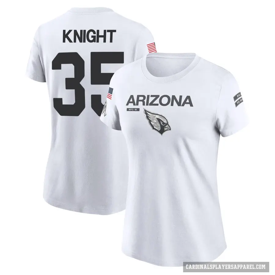 Women's ＃35 Zonovan Knight Arizona Cardinals White 2024 Salute to Service Performance T-Shirt