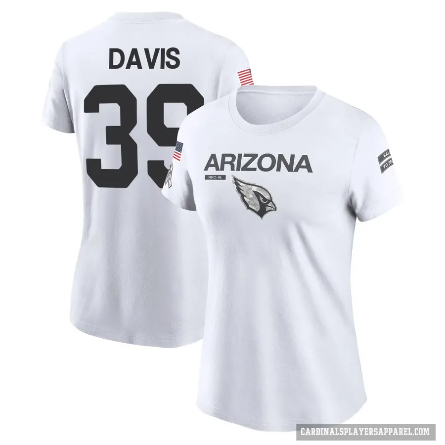 Women's ＃39 Jaden Davis Arizona Cardinals White 2024 Salute to Service Performance T-Shirt