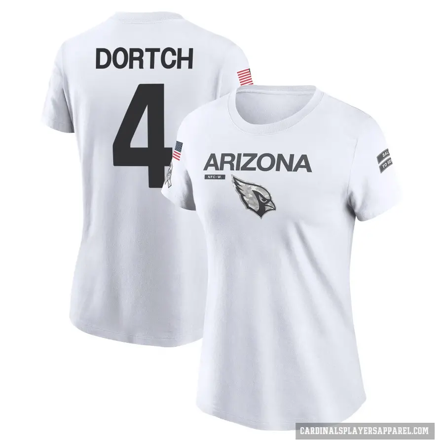 Women's ＃4 Greg Dortch Arizona Cardinals White 2024 Salute to Service Performance T-Shirt